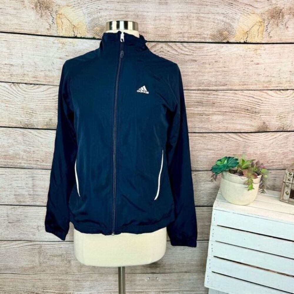 Adidas Women's Windbreaker Jacket Size S Navy Blue 3-Stripes Lightweight‎ Casual